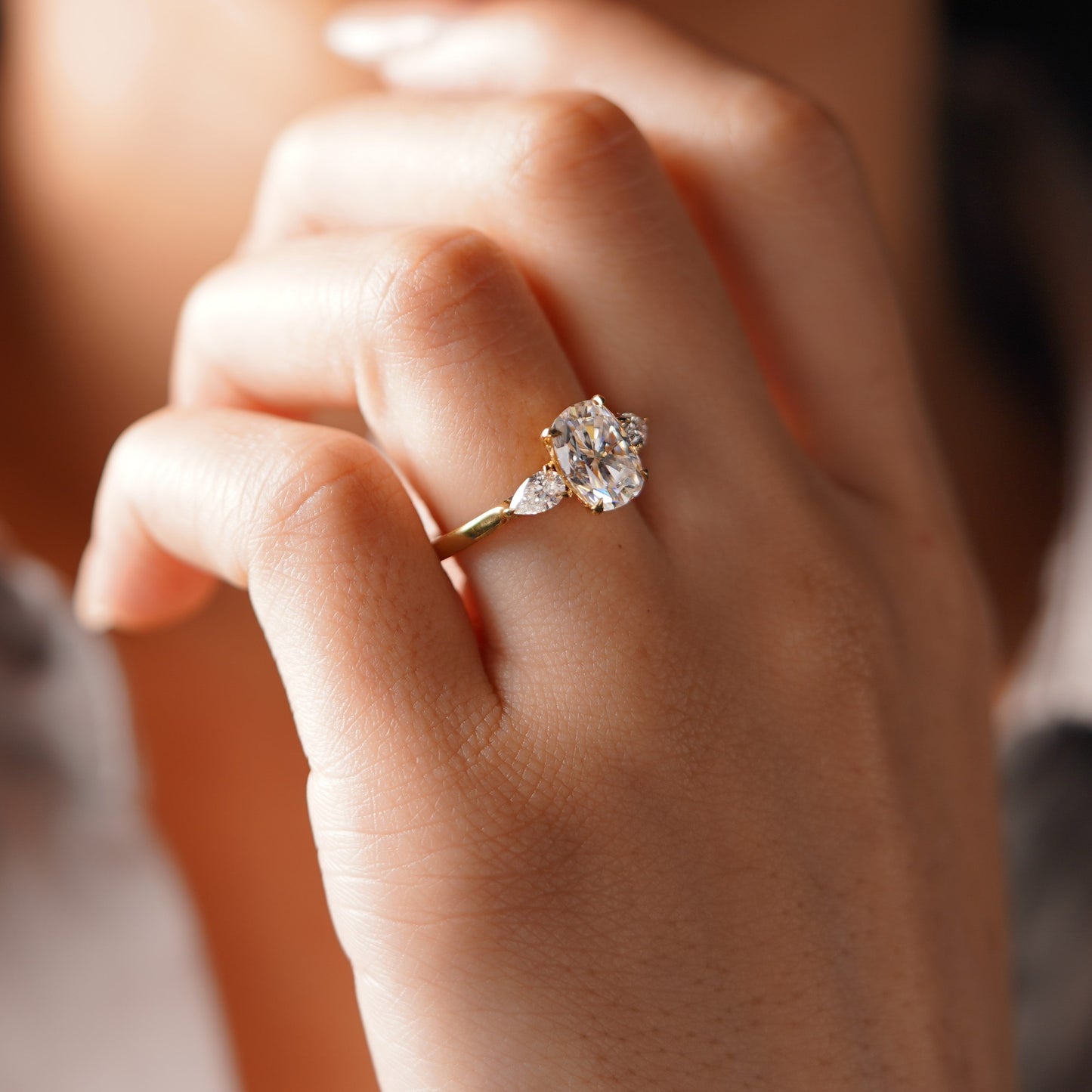 Elongated Cushion Cut Three stone Lab-Grown Diamond Engagement Ring
