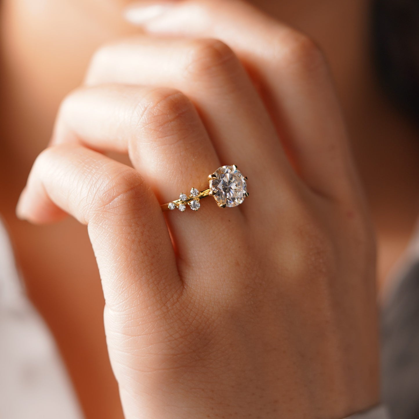 Round Cut Cluster Lab-Grown Diamond Engagement Ring