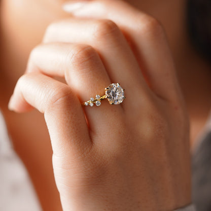 Round Cut Cluster Lab-Grown Diamond Engagement Ring