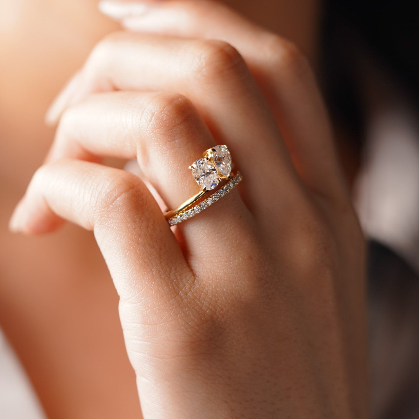 1.5 TCW Oval & Pear Cut Toi Et Moi Pave Lab-Grown Diamond Engagement Ring