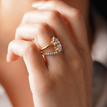 Marquise Cut Pave Double Band Lab-Grown Diamond Engagement Ring