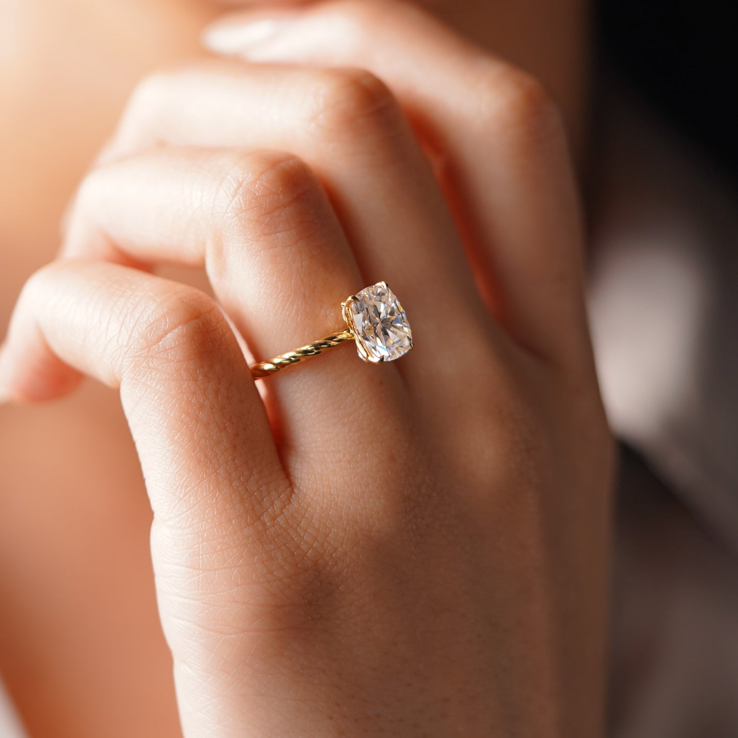 Elongated Cushion Cut Twisted Shank Lab-Grown Diamond Engagement Ring