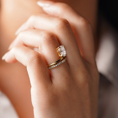 Oval Cut Double Band Pave Lab-Grown Diamond Engagement Ring
