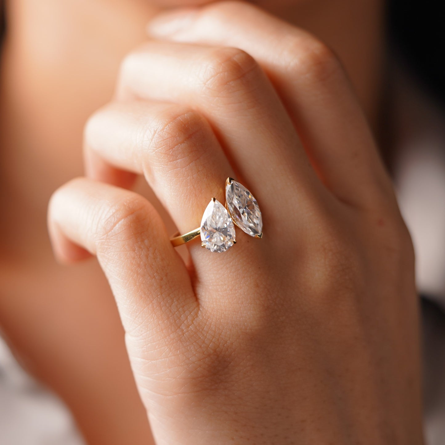 3.5 TCW Marquise & Pear Cut Toi Et Moi Lab-Grown Diamond Engagement Ring