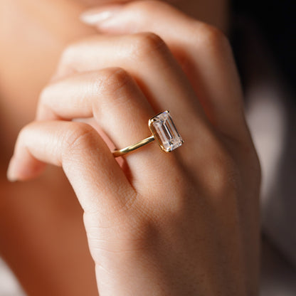 Emerald Cut Solitaire Cathedral Lab-Grown Diamond Engagement Ring