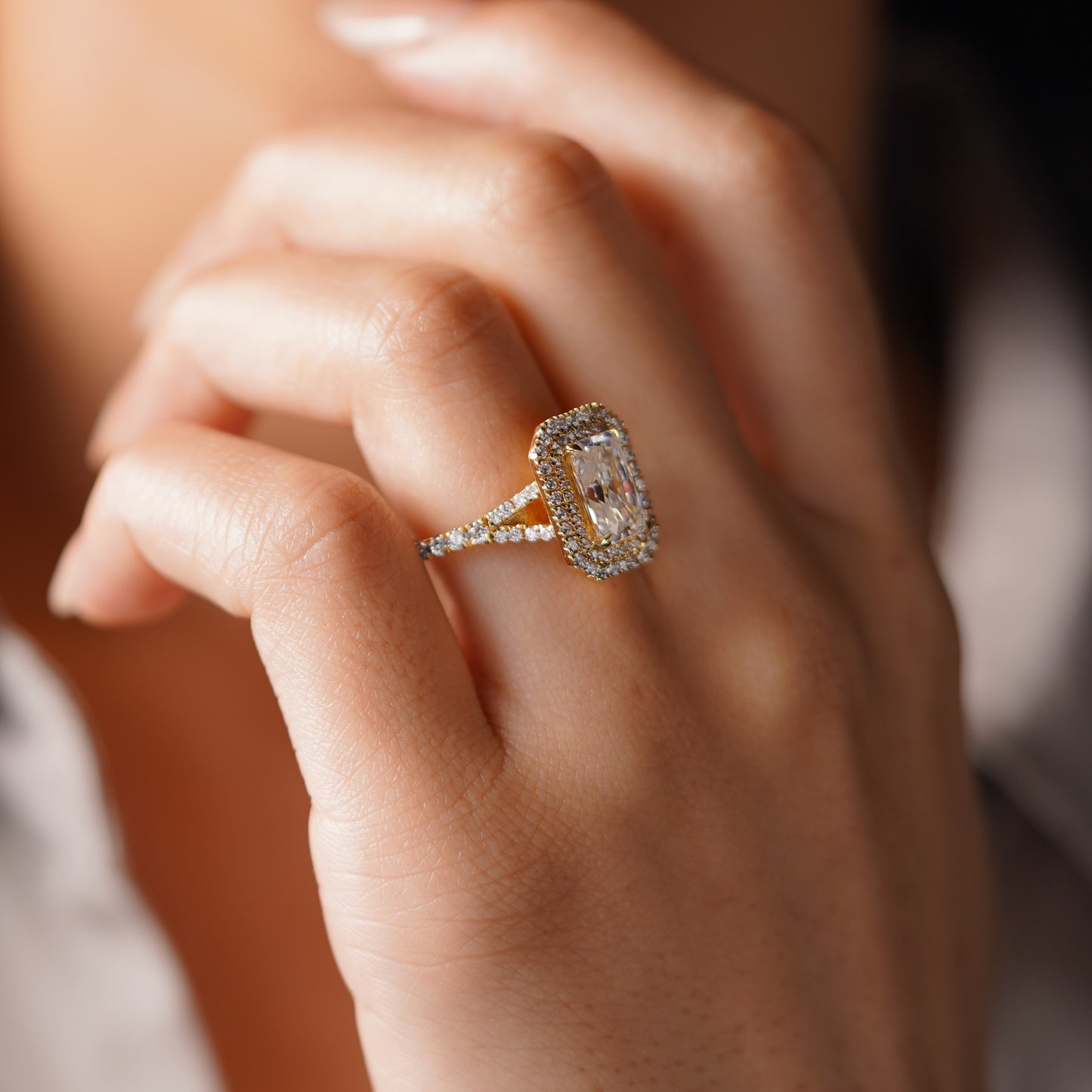 Radiant Cut Double Halo & Pave Split Shank Lab-Grown Diamond Engagement Ring