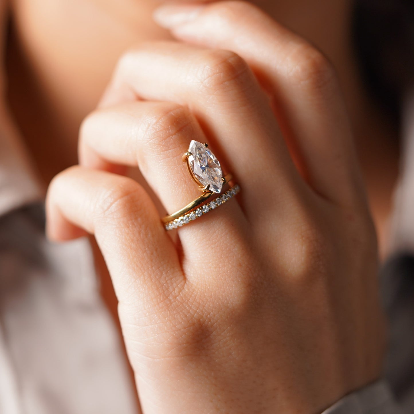 Marquise Cut Pave Lab-Grown Diamond Engagement Ring