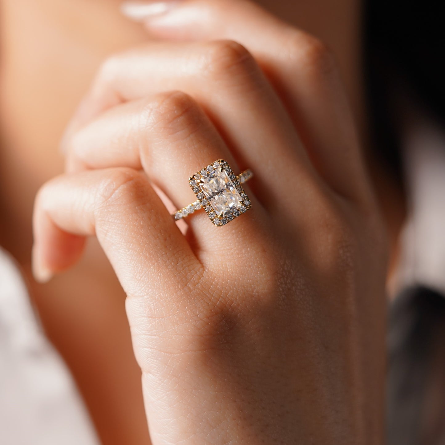 Radiant Cut Halo & Pave Lab-Grown Diamond Engagement Ring