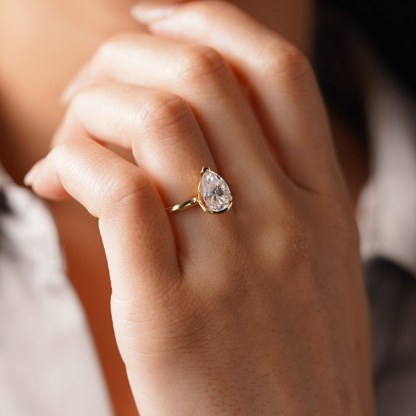 Pear Cut Half Bezel Lab-Grown Diamond Engagement Ring