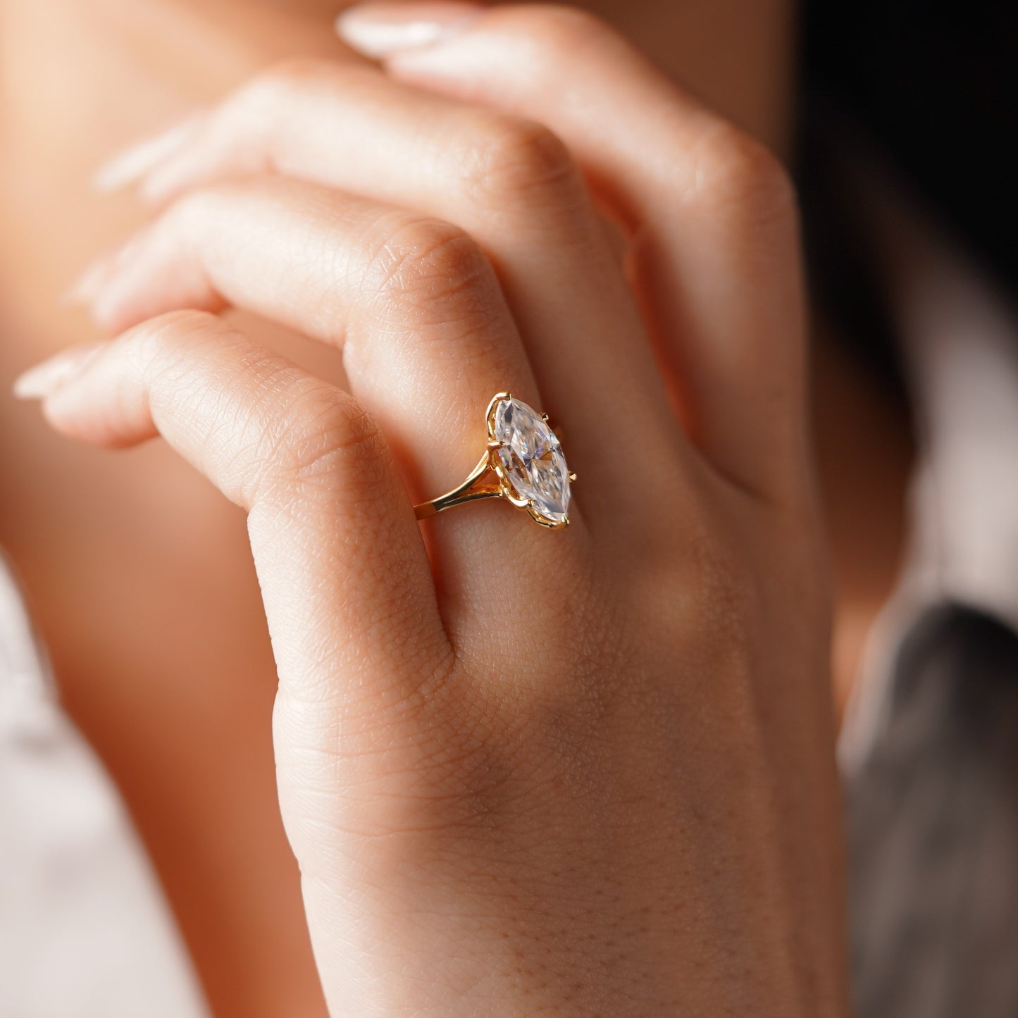 Marquise Cut Solitaire Split Shank Lab-Grown Diamond Engagement Ring