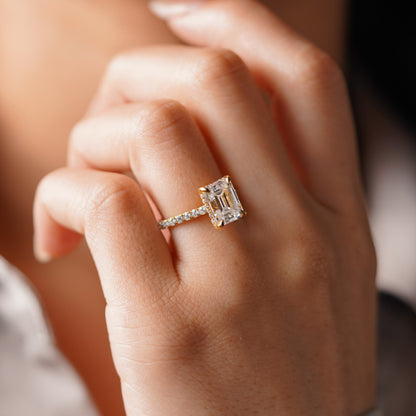 Emerald Cut Hidden Halo & Pave Cathedral Lab-Grown Diamond Engagement Ring