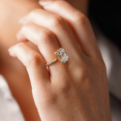 Emerald Cut Halo & Pave Lab-Grown Diamond Engagement Ring