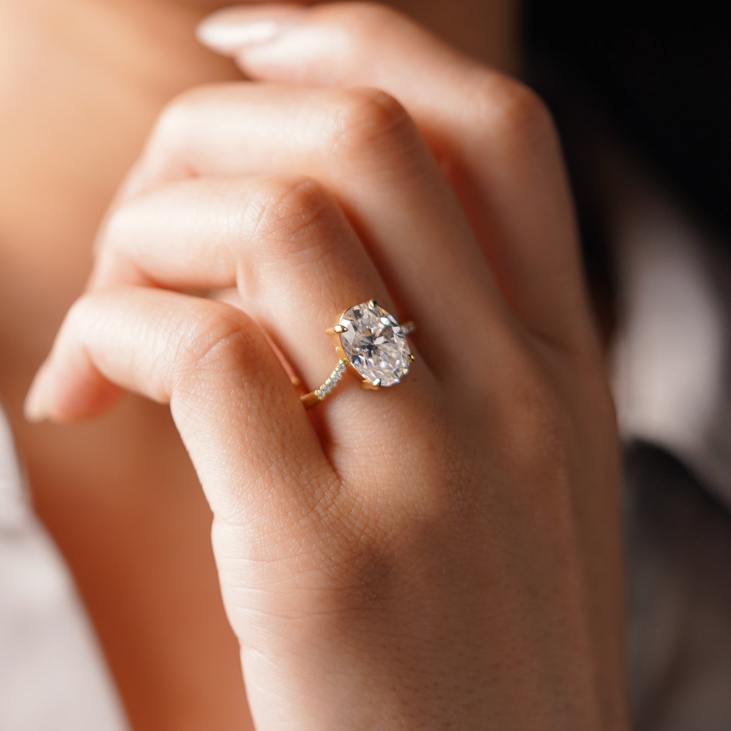 Oval Cut V Shaped Pave Lab-Grown Diamond Engagement Ring