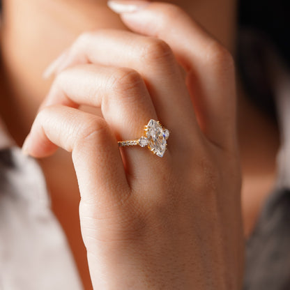 Marquise Cut Three Stone & Pave Lab-Grown Diamond Engagement Ring