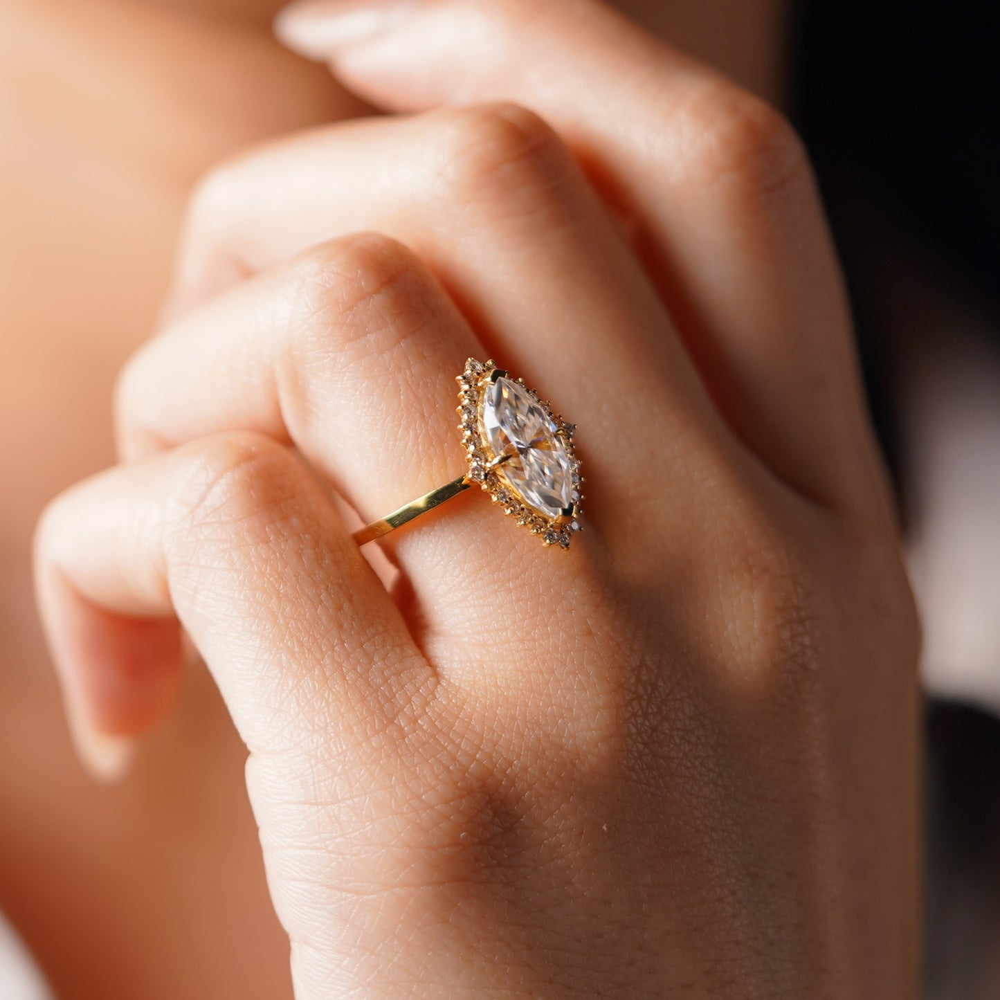 Marquise Cut Halo Lab-Grown Diamond Engagement Ring