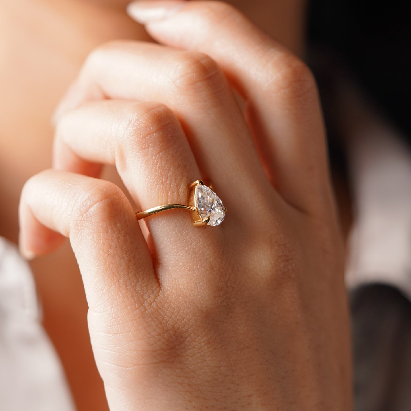 Pear Cut V Shaped Solitaire Lab-Grown Diamond Engagement Ring