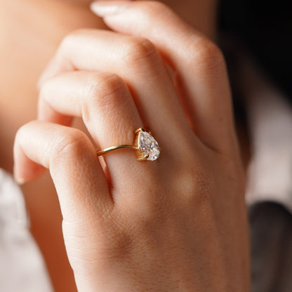 Pear Cut V Shaped Solitaire Lab-Grown Diamond Engagement Ring