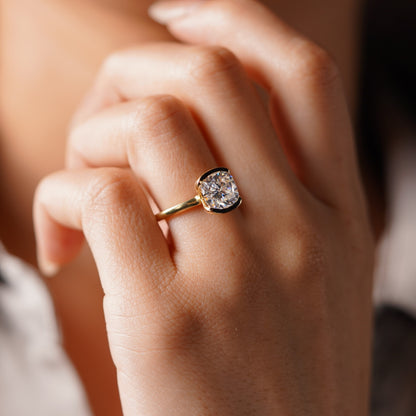 Cushion Cut Half Bezel Lab-Grown Diamond Engagement Ring