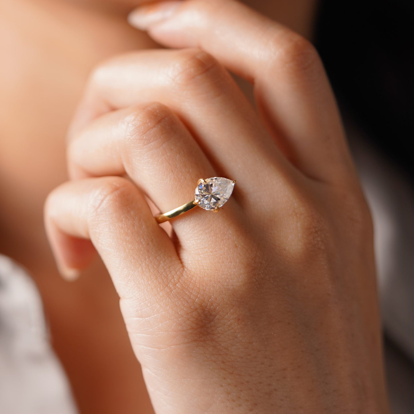 East West Pear Cut Hidden Halo Lab-Grown Diamond Engagement Ring