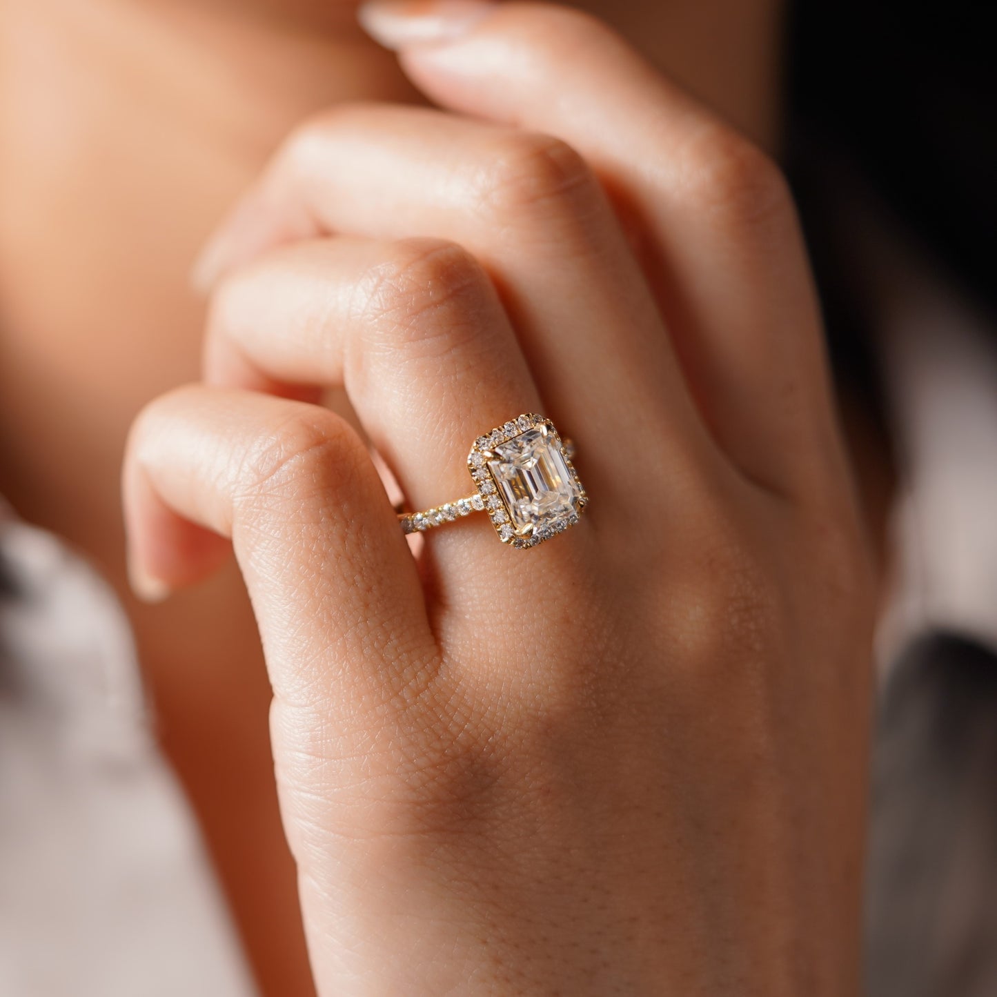 Emerald Cut Halo & Pave Cathedral Lab-Grown Diamond Engagement Ring