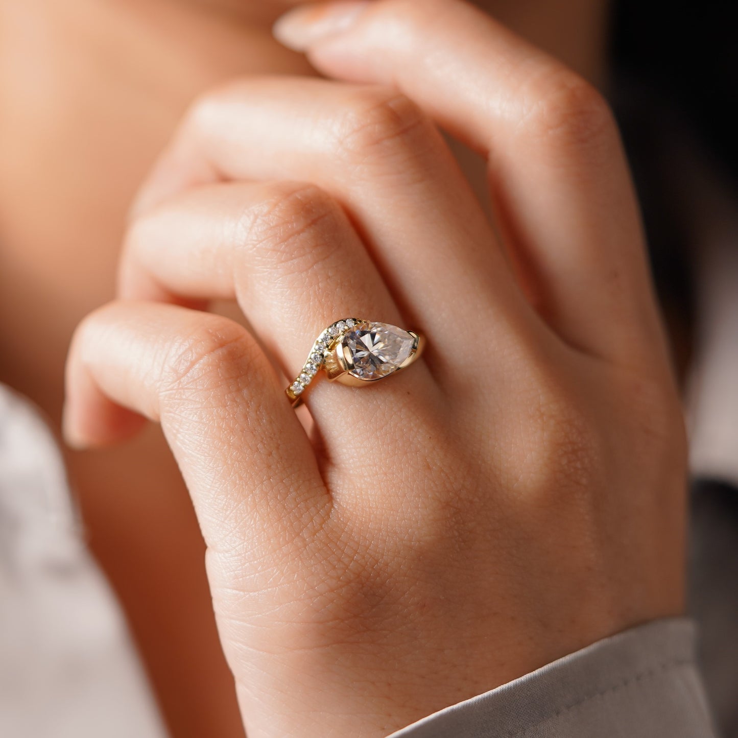 Pear Cut Semi Pave Lab-Grown Diamond Engagement Ring