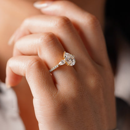 Pear Cut Three Stone & Pave Lab-Grown Diamond Engagement Ring