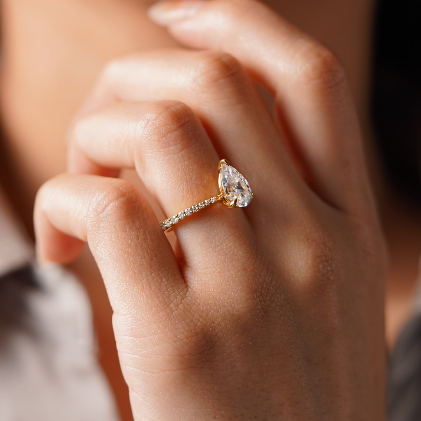 Pear Cut Pave Cathedral Lab-Grown Diamond Engagement Ring