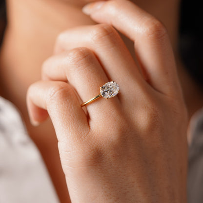 East West Oval Cut Solitaire Lab-Grown Diamond Engagement Ring