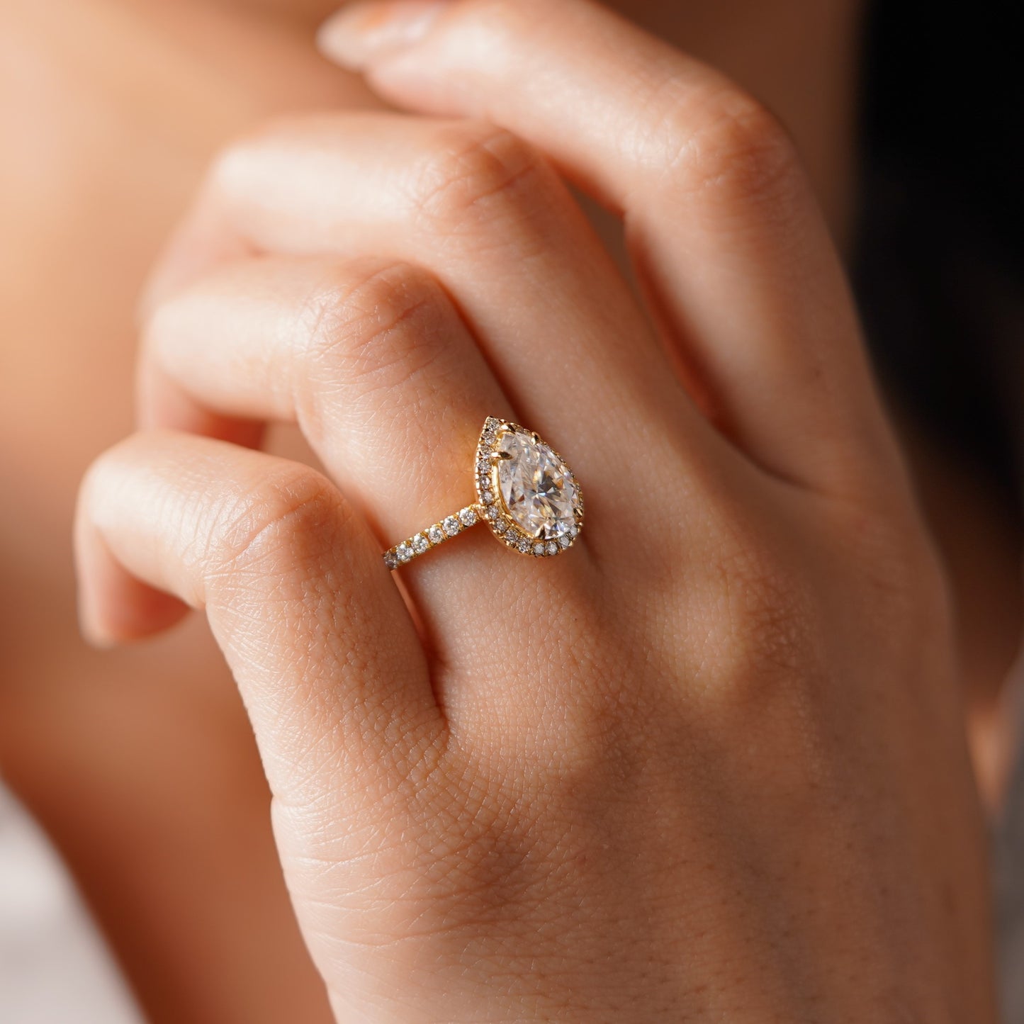 Pear Cut Halo & Pave Cathedral Lab-Grown Diamond Engagement Ring