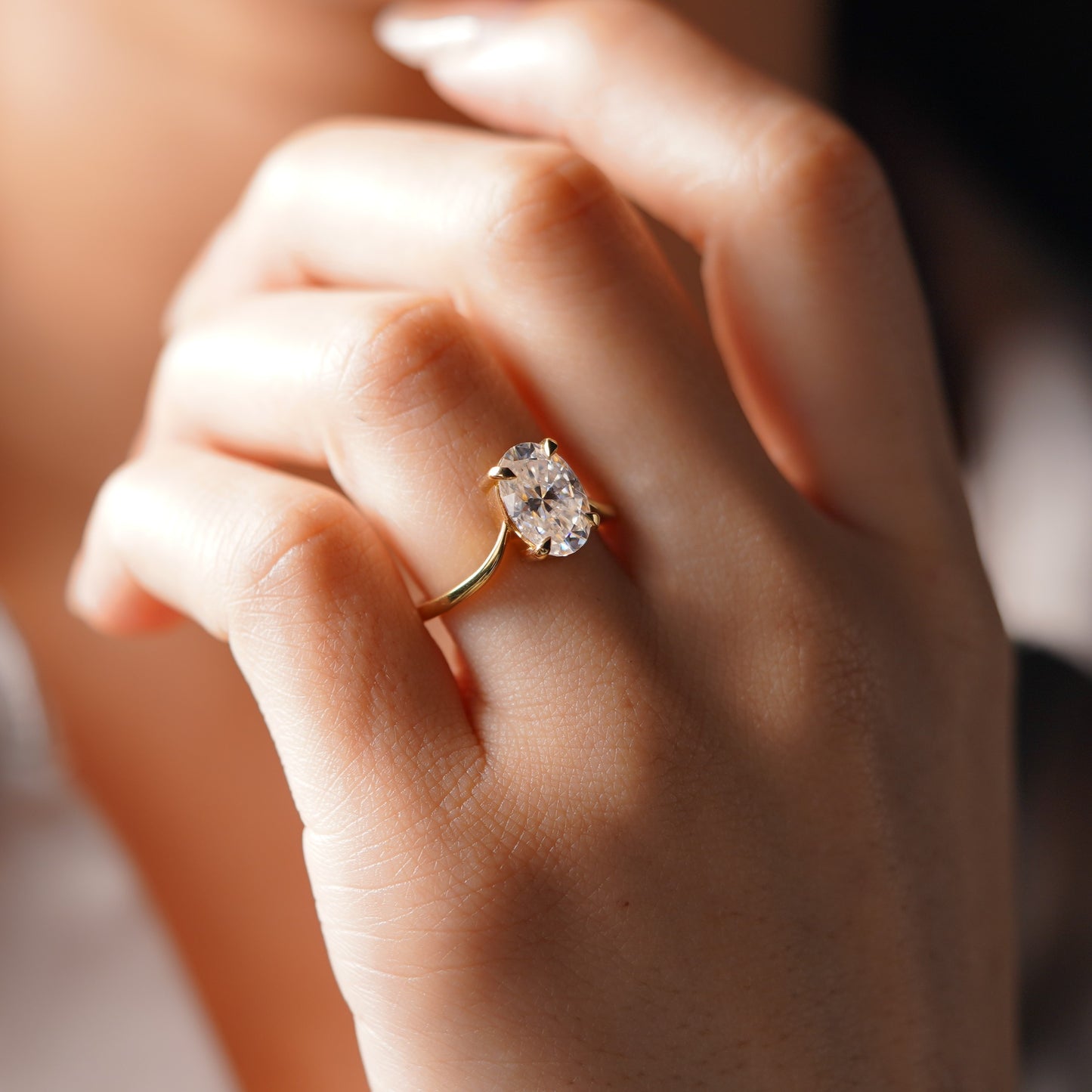Oval Cut V Shaped Solitaire Lab-Grown Diamond Engagement Ring
