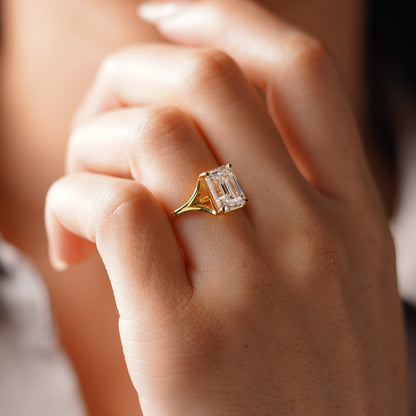 Emerald Cut Solitaire Split Shank Lab-Grown Diamond Engagement Ring