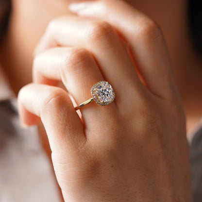 Cushion Cut Halo Lab-Grown Diamond Engagement Ring
