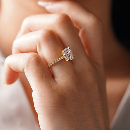 Elongated Cushion Cut Pave Cathedral Lab-Grown Diamond Engagement Ring