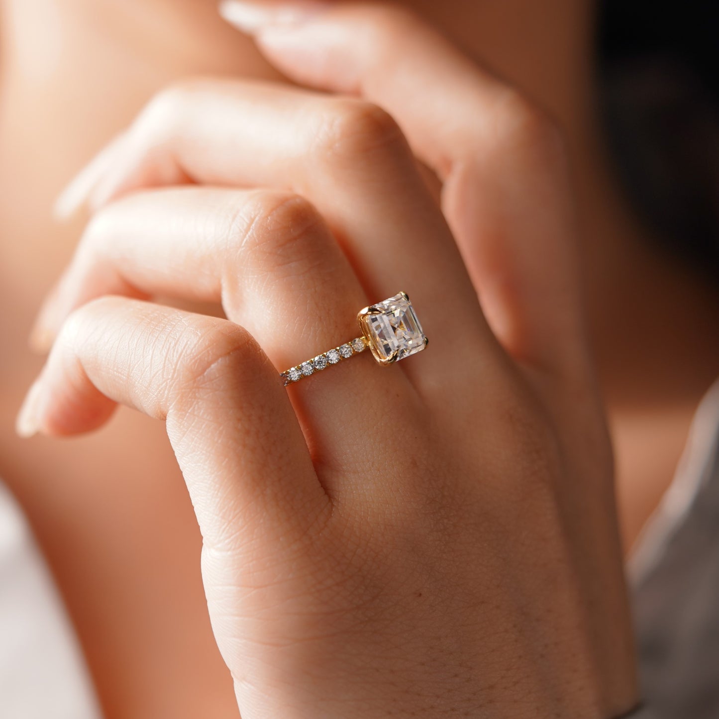 Asscher Cut Pave Lab-Grown Diamond Engagement Ring
