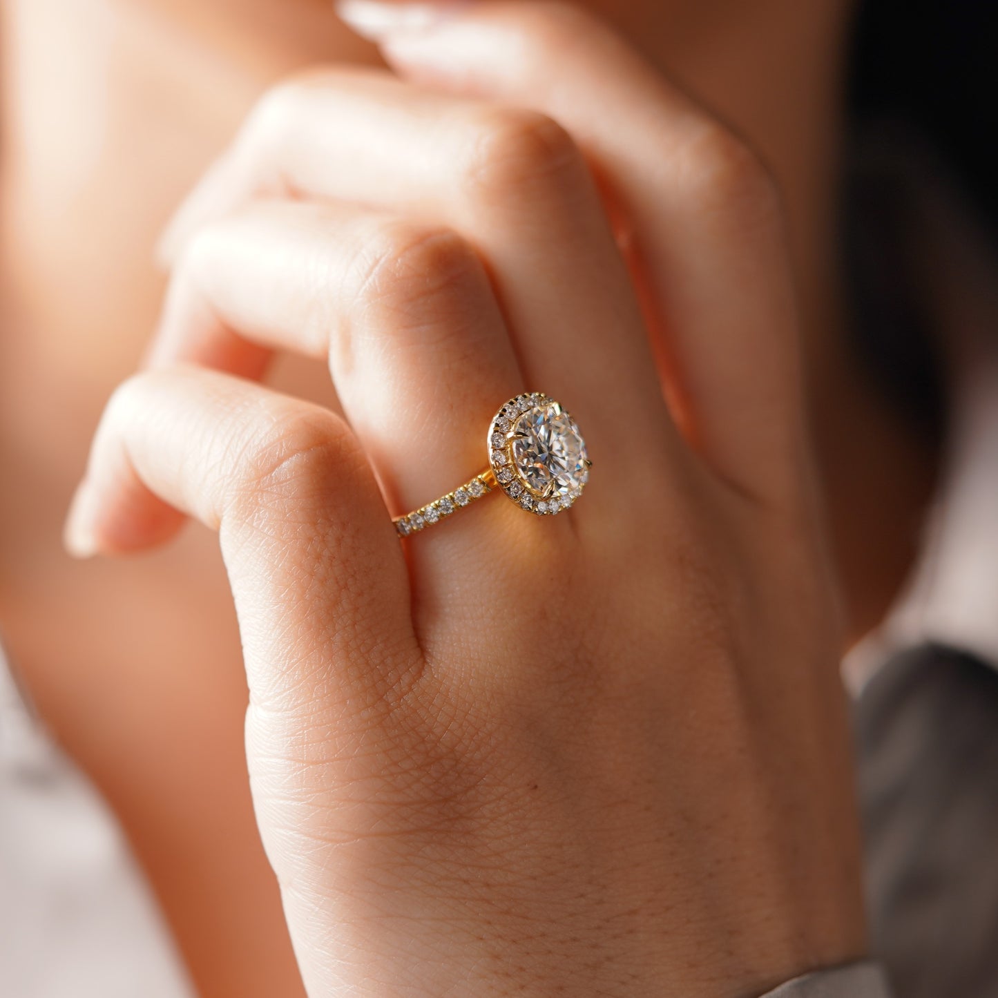 Round Cut Halo & Pave Lab-Grown Diamond Engagement Ring