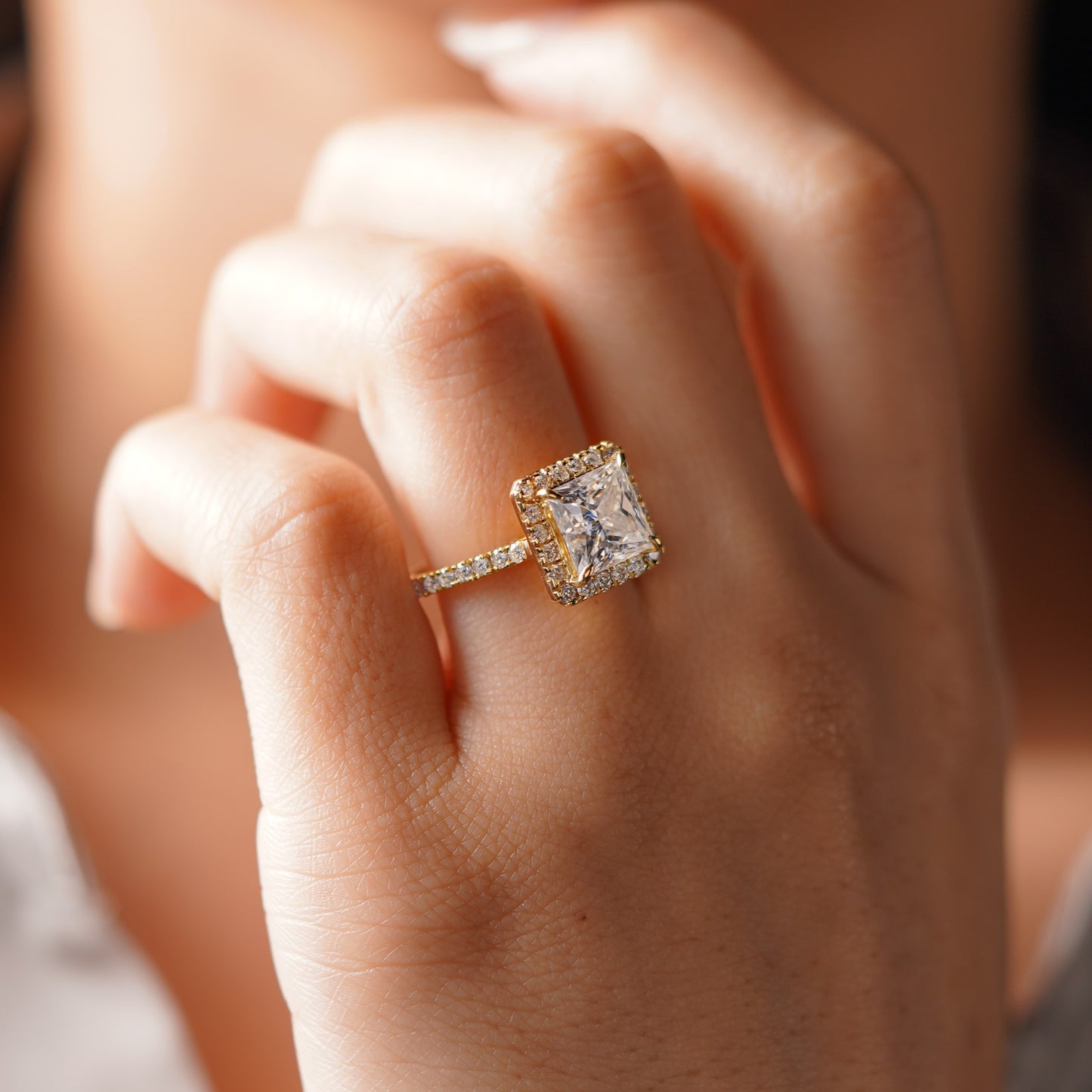 Princess Cut Halo & Pave Cathedral Lab-Grown Diamond Engagement Ring