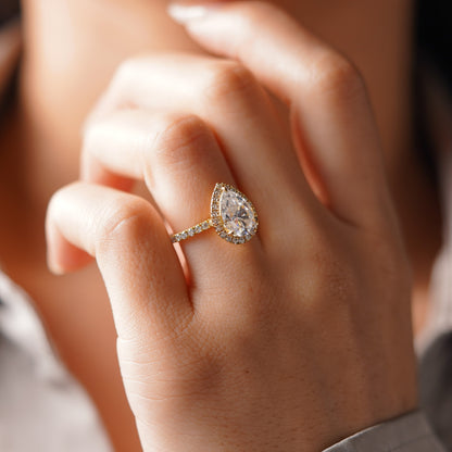 Pear Cut Halo & Pave Lab-Grown Diamond Engagement Ring