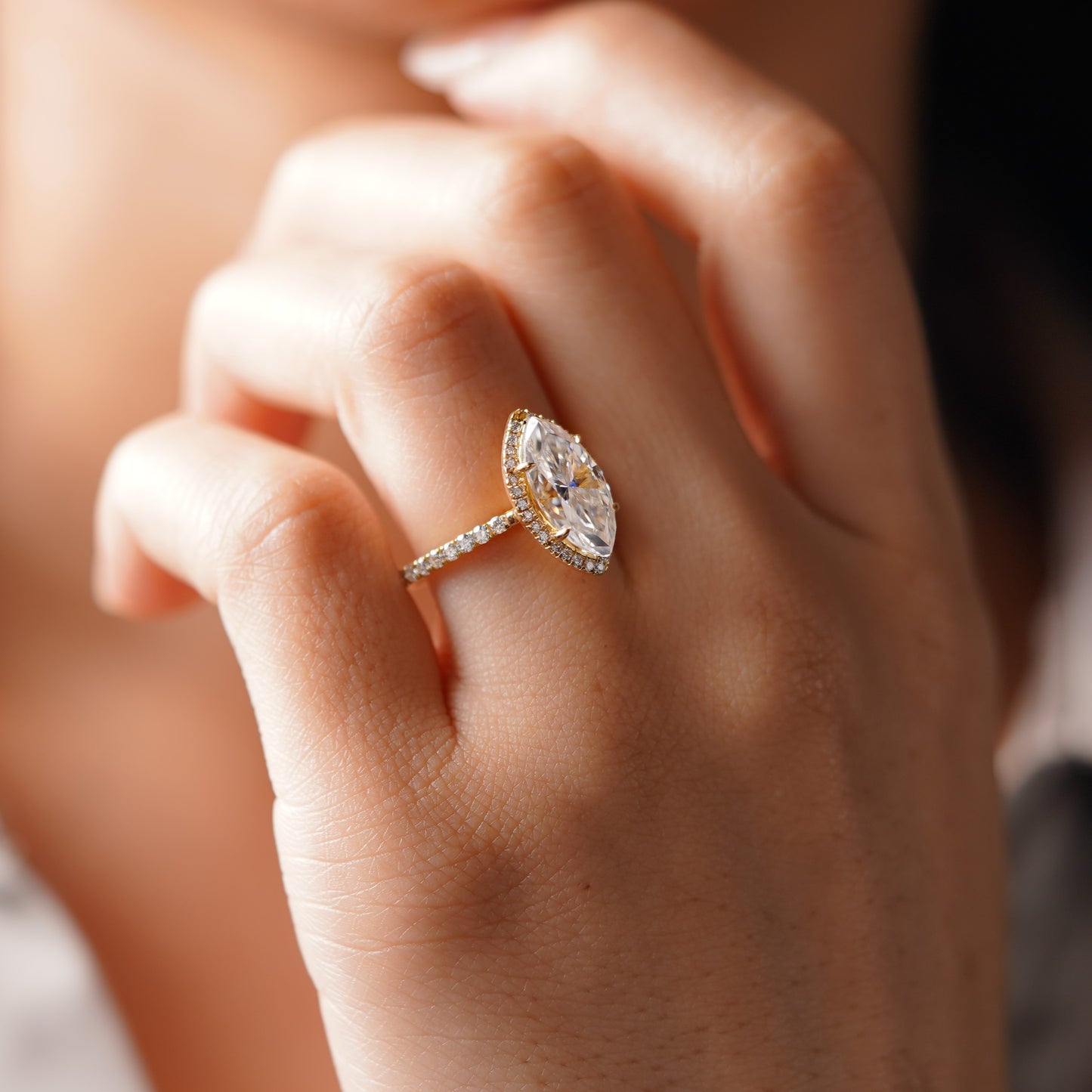 Marquise Cut Halo & Pave Cathedral Lab-Grown Diamond Engagement Ring