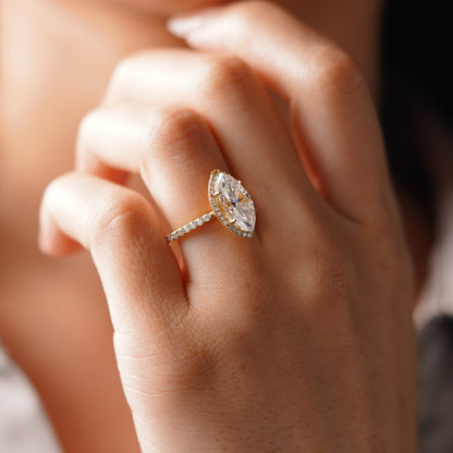 Marquise Cut Halo & Pave Cathedral Lab-Grown Diamond Engagement Ring