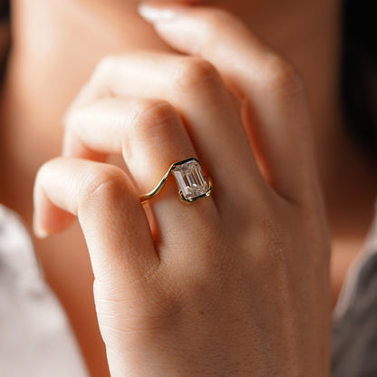 Emerald Cut Swirl Lab-Grown Diamond Engagement Ring