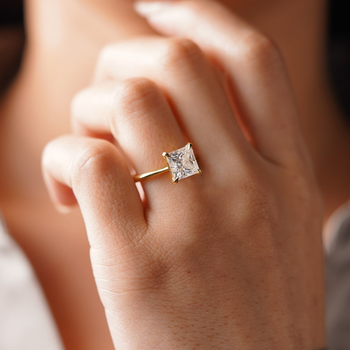 Princess Cut Solitaire Cathedral Lab-Grown Diamond Engagement Ring