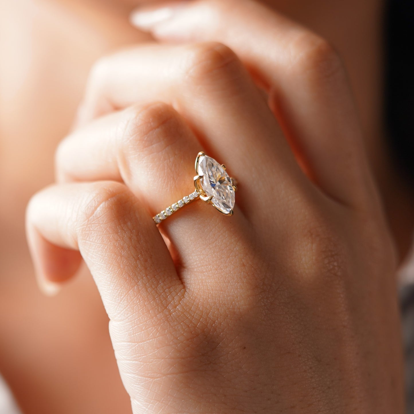 Marquise Cut Pave Cathedral Lab-Grown Diamond Engagement Ring