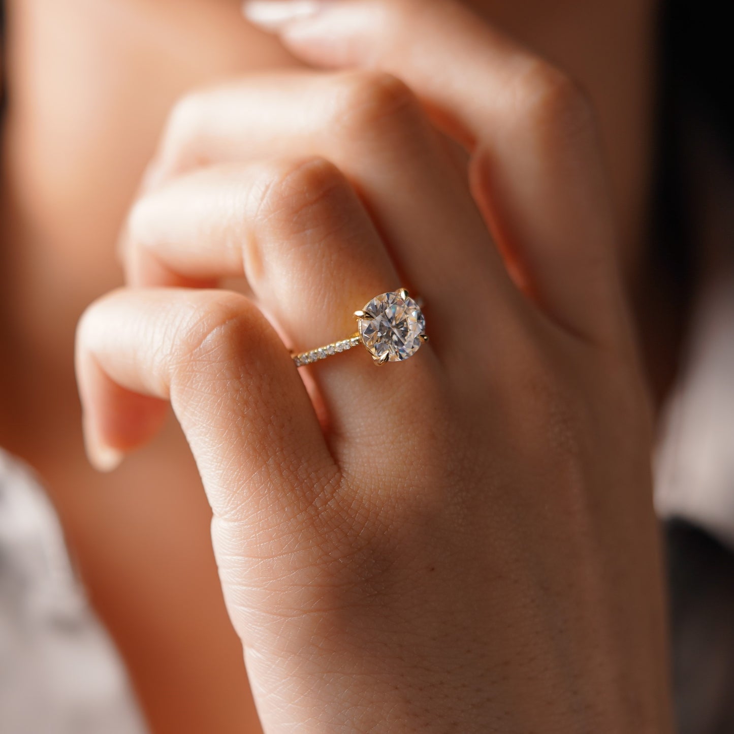 Round Cut Pave Cathedral Lab-Grown Diamond Engagement Ring