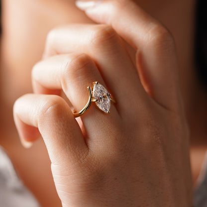 Marquise Cut V Shaped Solitaire Lab-Grown Diamond Engagement Ring