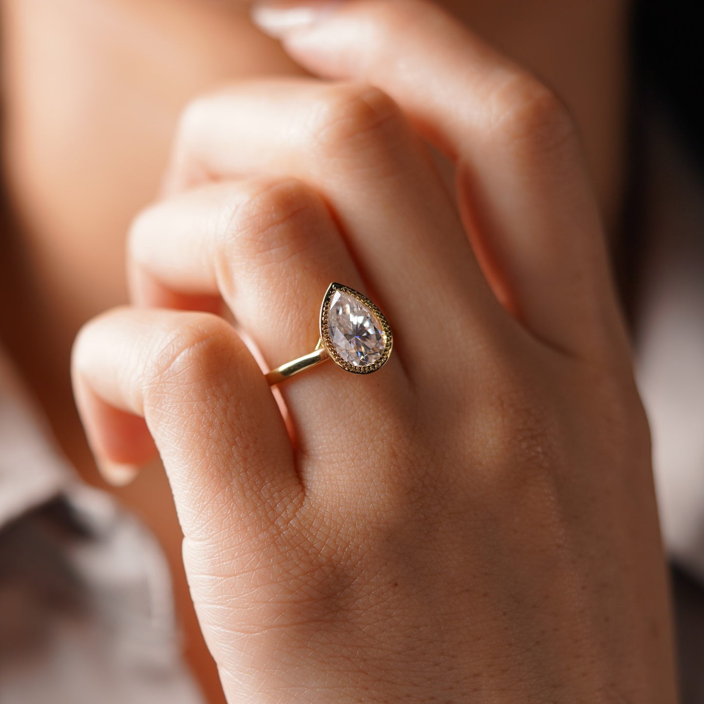 Pear Cut Bezel Lab-Grown Diamond Engagement Ring