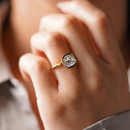 Cushion Cut Bezel Lab-Grown Diamond Engagement Ring