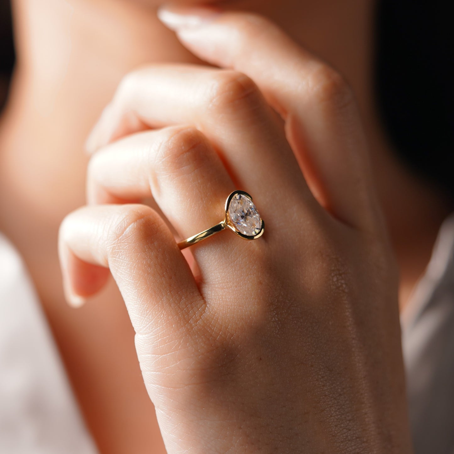 Oval Cut Half Bezel Lab-Grown Diamond Engagement Ring