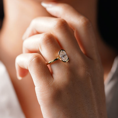 Oval Cut Half Bezel Lab-Grown Diamond Engagement Ring
