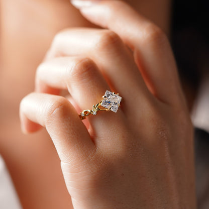 Princess Cut Nature Inspired Lab-Grown Diamond Engagement Ring