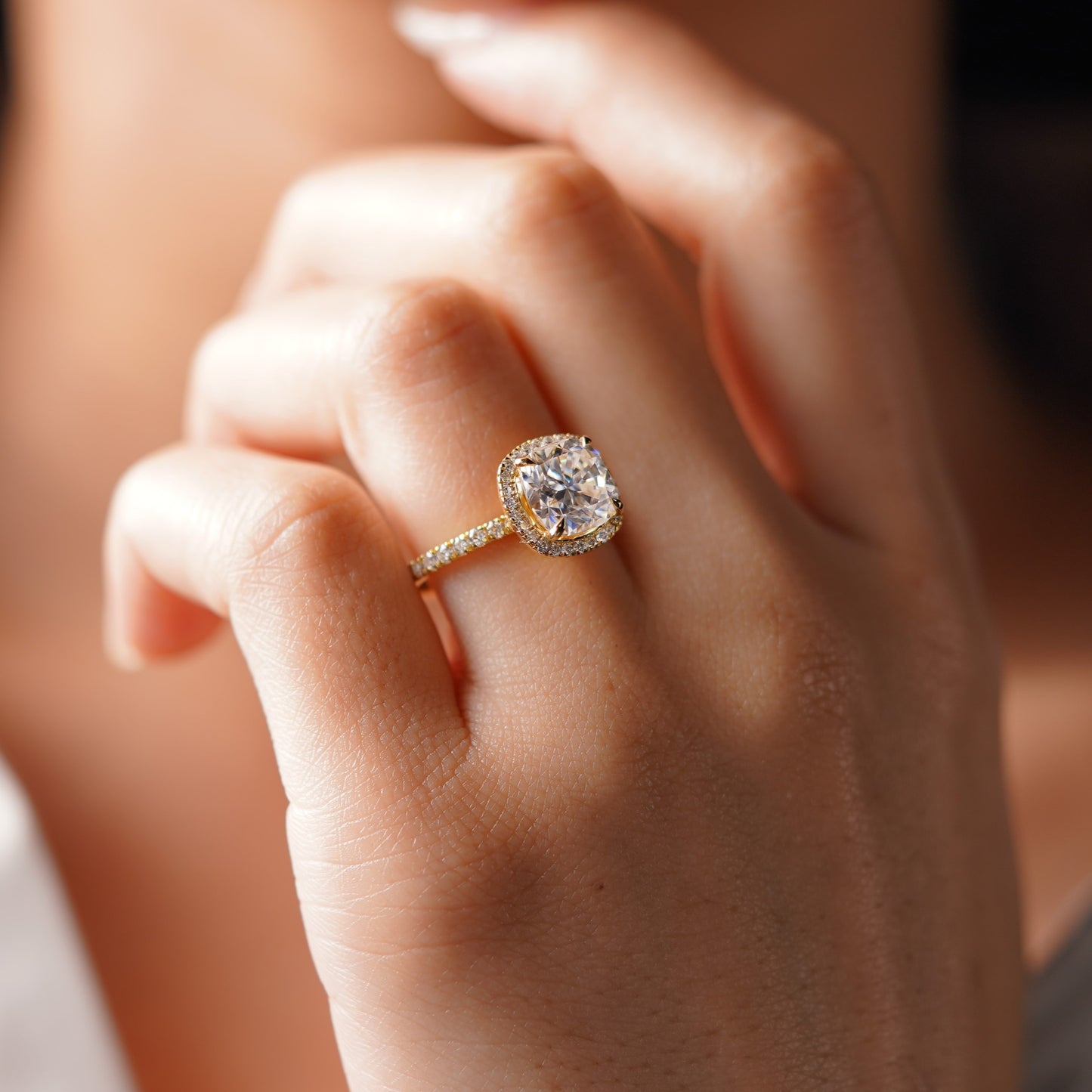 Cushion Cut Halo & Pave Lab-Grown Diamond Engagement Ring
